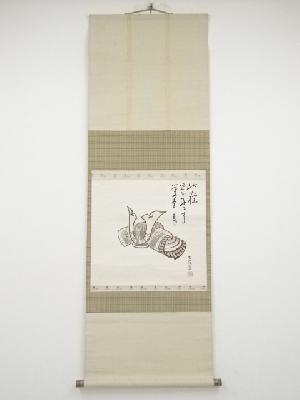 昭和10（1935）年　古泉画　兜図　松瀬青々賛　肉筆紙本掛軸（箱付）